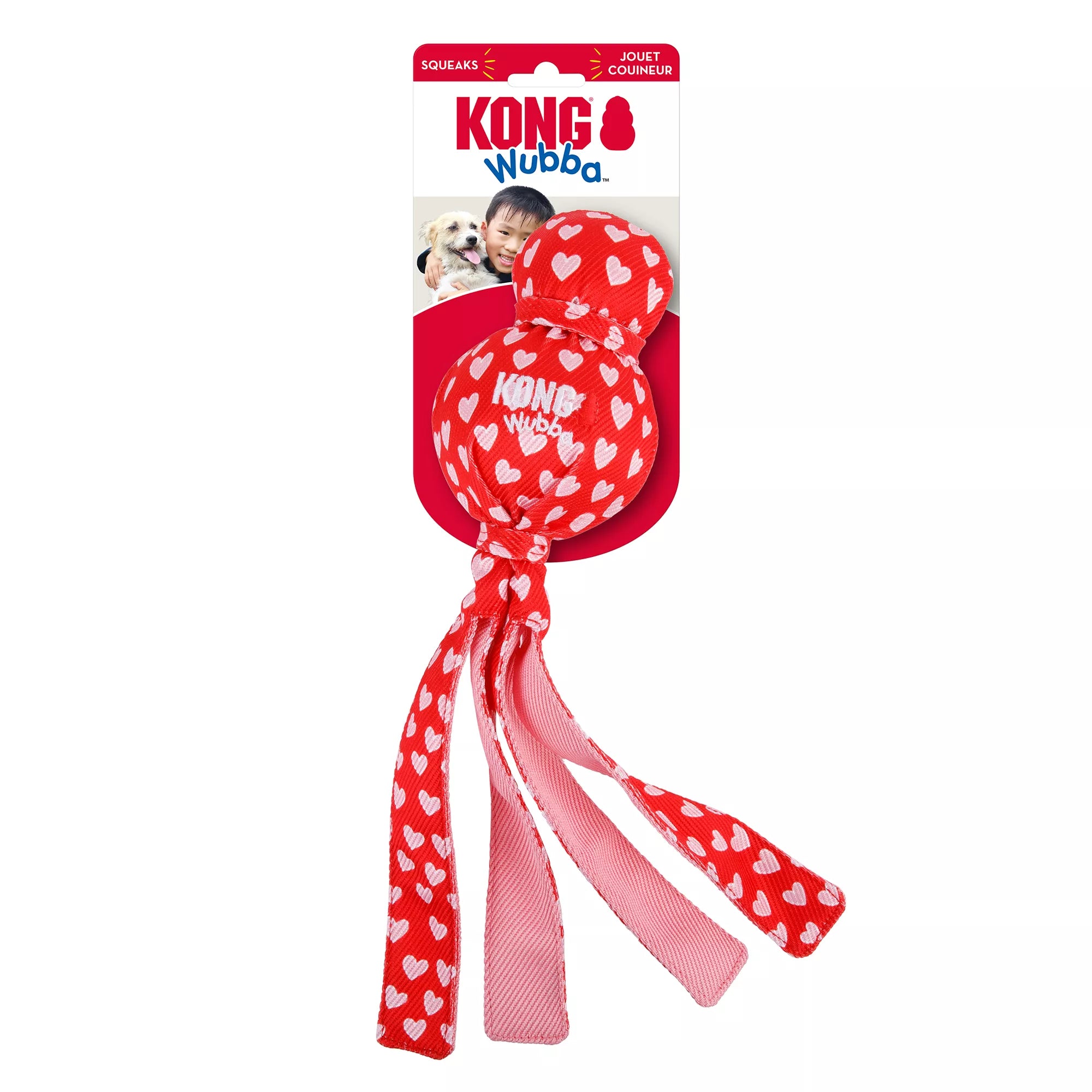 KONG Valentine's Day Wubba Dog Toy Plush for Interactive Play