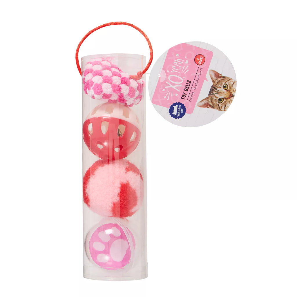 Whisker City Valentine's Day Ball Cat Toys, 4 Count