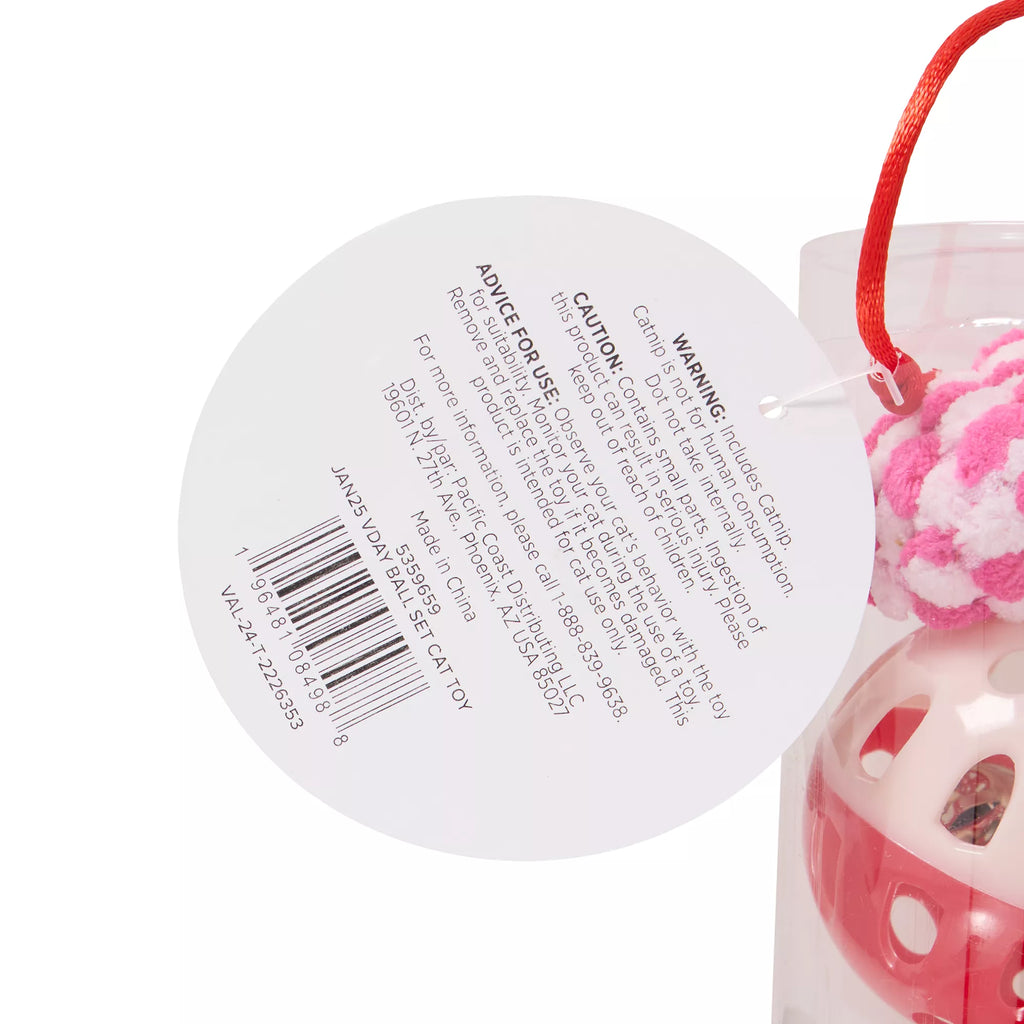 Whisker City Valentine's Day Ball Cat Toys, 4 Count